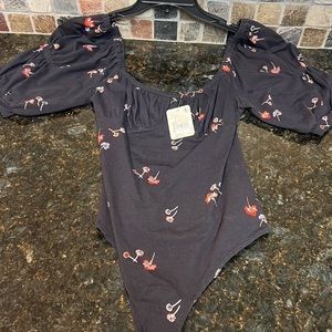 69. NWT Free People PLAYDATE BODYSUIT IN Black Floral NWT XS
